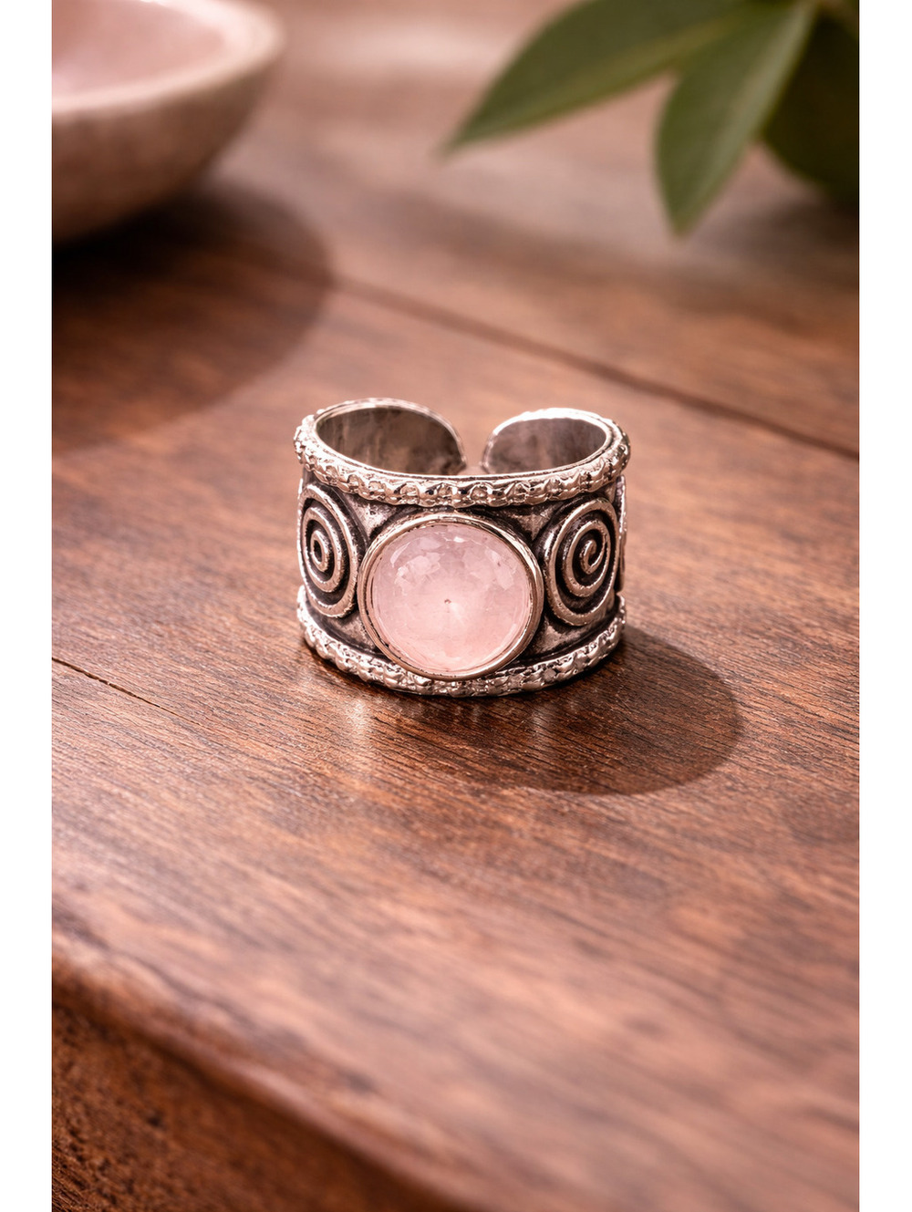 Artisan Crafted Kashi Antique-Style Ring with Rose Quartz